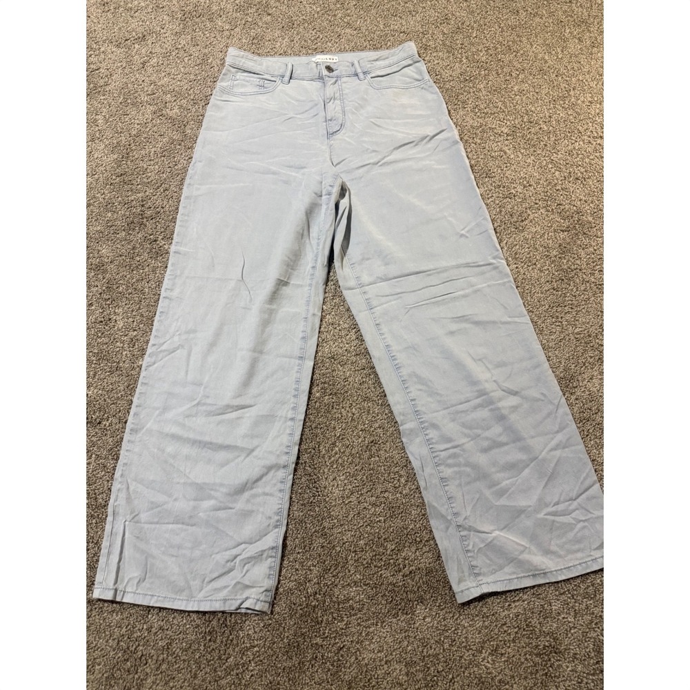 Loft Wide Leg Pants Light Blue Lyocell Cotton Blend Size 6 28 High Rise